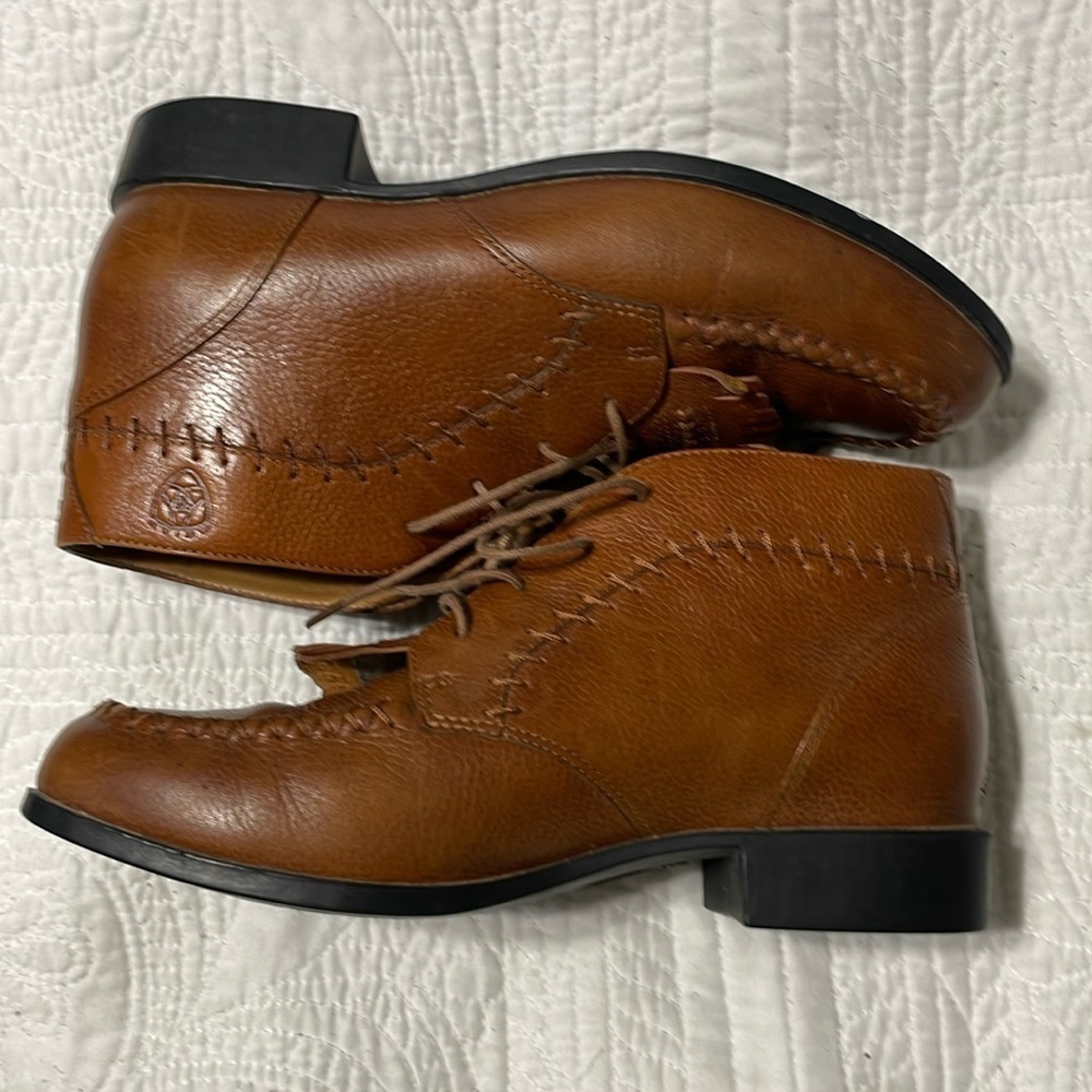 EUC Ariat Camel Leather Lace Up Fringe Boots 8B - Picture 4 of 11